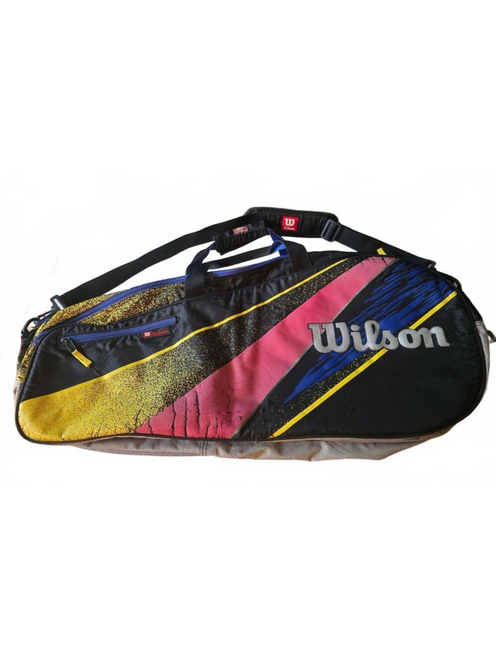 Vintage Wilson US Open Tennis Racket Bag 90s Neon Splatter 6 Racket Rare Retro